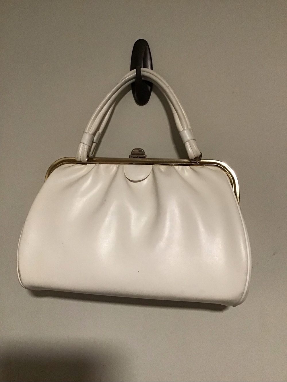Structured White Top-Handle Satchel with Gold Frame